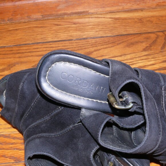 CORDANI TABOR BLACK SUEDE PEEP-TOE SLINGBACK WEDGE SZ EU 38 / US 8 MADE IN ITALY - Picture 6 of 7